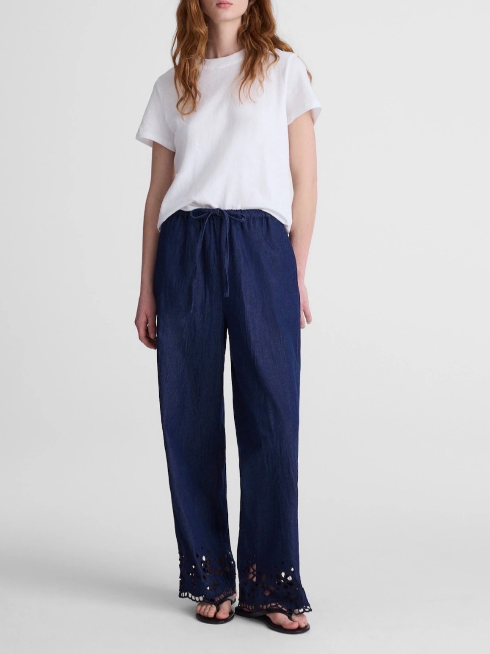 NWT Madewell Denim Embroidered-Hem Pull-On Pants